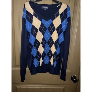 Brooks Brothers Cotton/Cashmere Mens Blue Large Knit V Neck Sweater Sapima